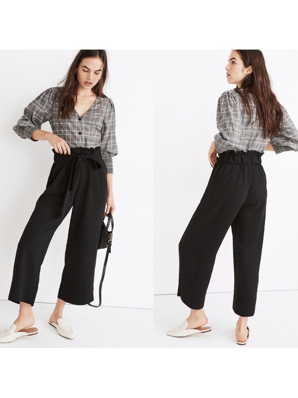 Madewell Huston Tie-Waist Wide Leg Crop Pant - Black